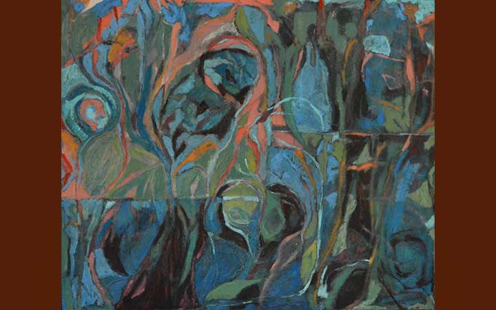 little garden II, oil paint, pigments, graphite, oil pastel on linen,120 x 100 cm