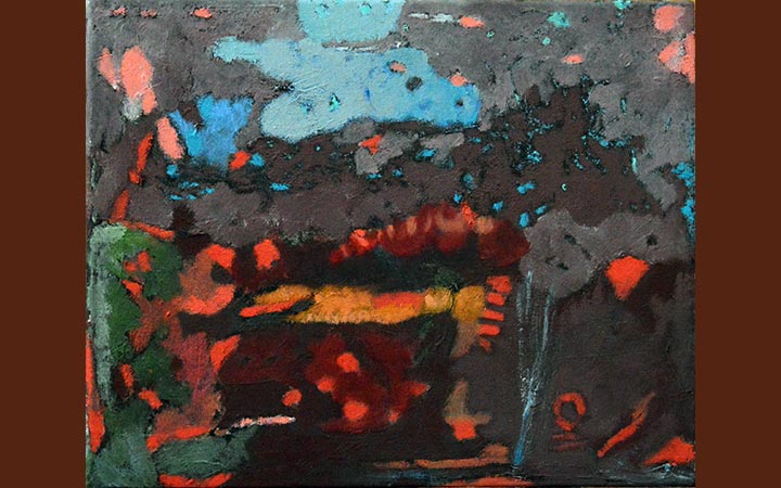 little garden V., oil paint, pigments, graphite, oil pastel on canvas, 30 x 24 cm