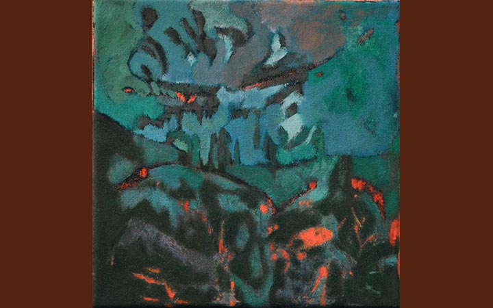 little garden VII, oil paint, pigments, graphite, oil pastel on canvas, 25 x 25 cm