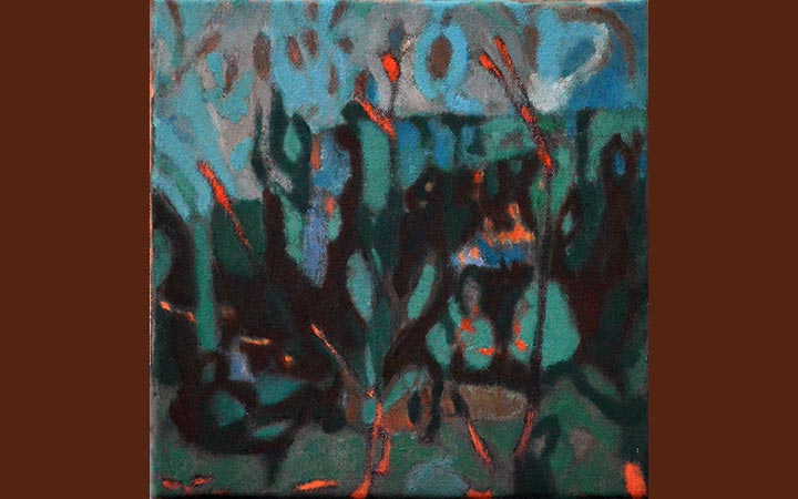 little garden VIII, oil paint, pigments, graphite, oil pastel on canvas, 25 x 25 cm