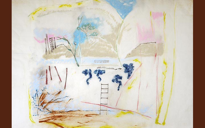 little garden I, ricepaper, ink, pastel, 50 x 40 cm