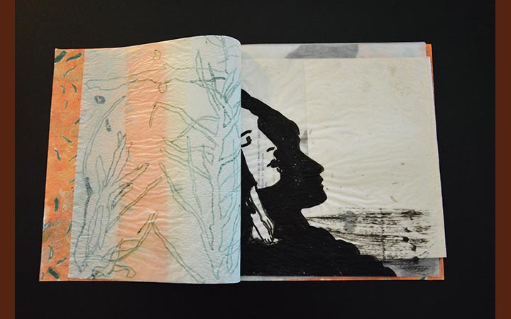 thoughtbook III 2015 het veren bed – out of me, gouache, egg tempera, ink, typewriter, 23.1 x 27.7 cm