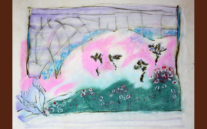 little garden II, ricepaper, ink, pastel, 35 x 29 cm